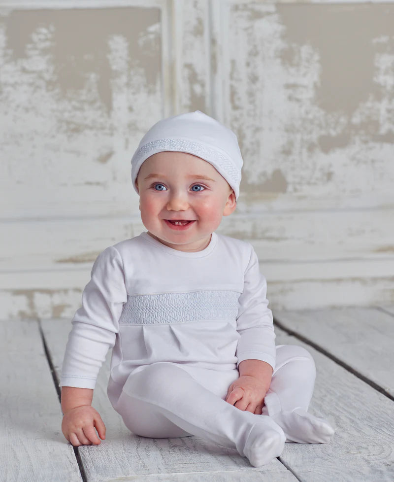 Hand Smocked CLB Charmed White/Blue Hat