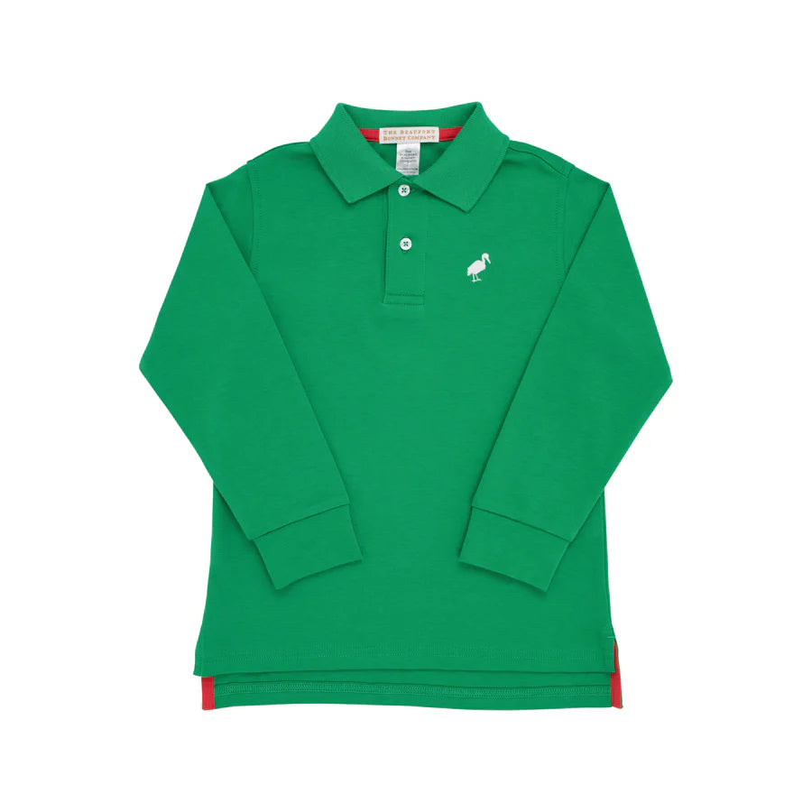 Long Sleeve Prim & Proper Polo - Kiawah Kelly Green with Worth Avenue White Stork