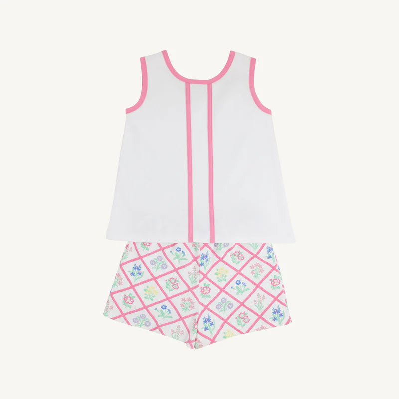 Mary Simms Short Set - French Country Floral with Worth Avenue White and Hamptons Hot Pink