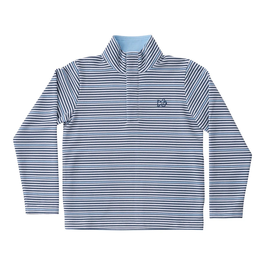 Kid's Sporty Snap Pullover - Big Dipper Navy Fishing Club Stripe