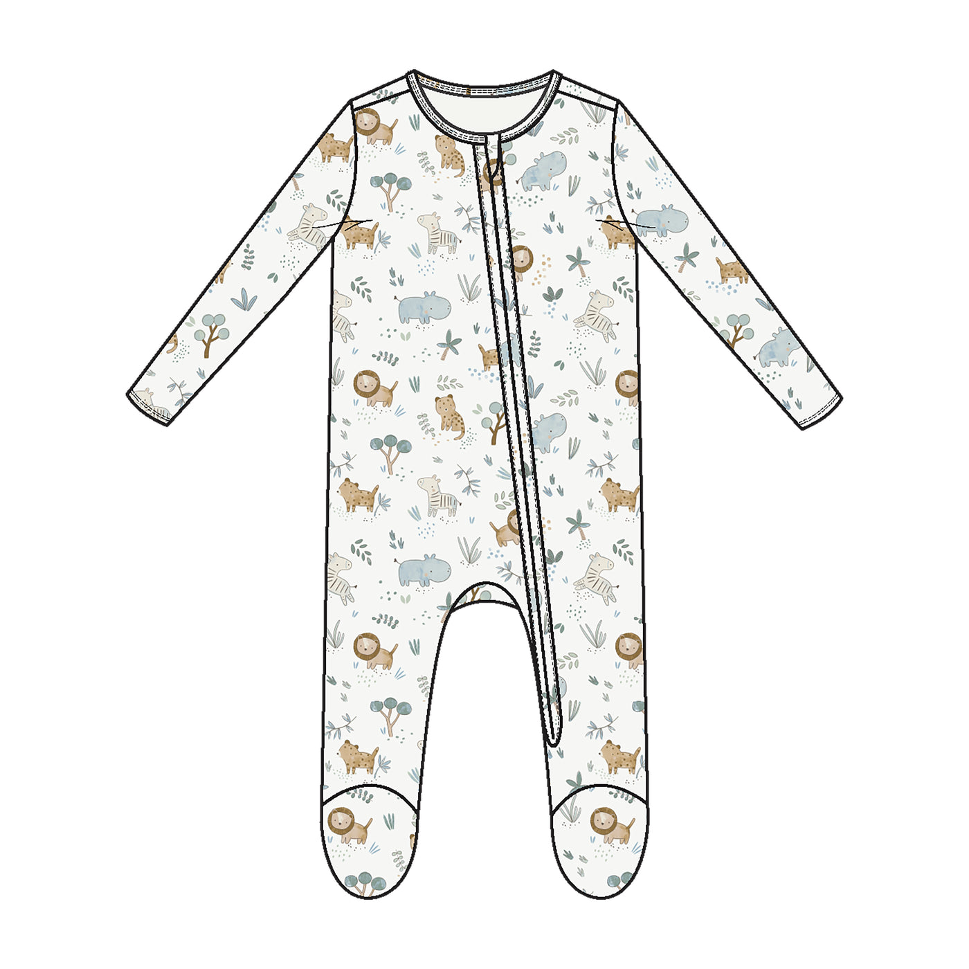 2 Way Zipper Footie - Delicate Safari