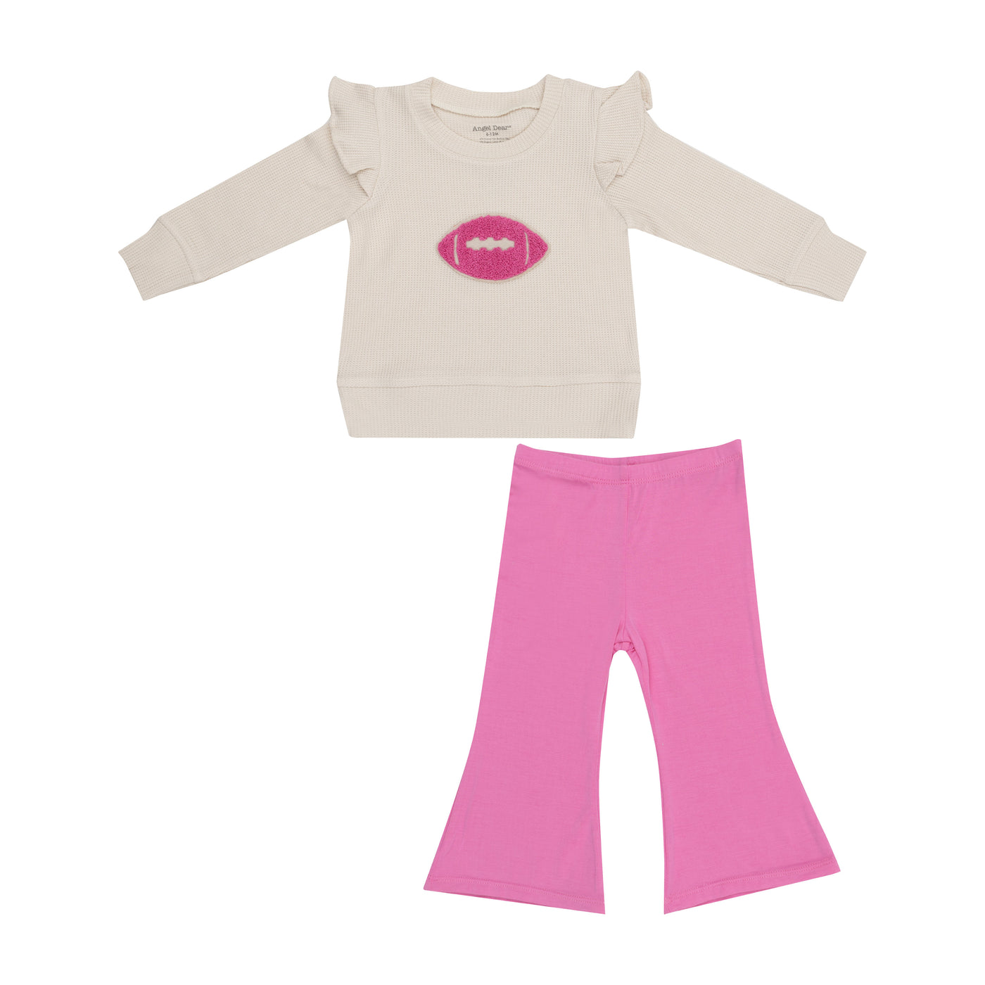 Footballs Waffle Ruffle Sweatshirt + Pink Bamboo Baby Bells Set